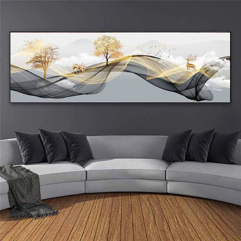 RELIABLI ART Канвасная картина &quotСкандинавская абстрактная Золотая черная лента&quot