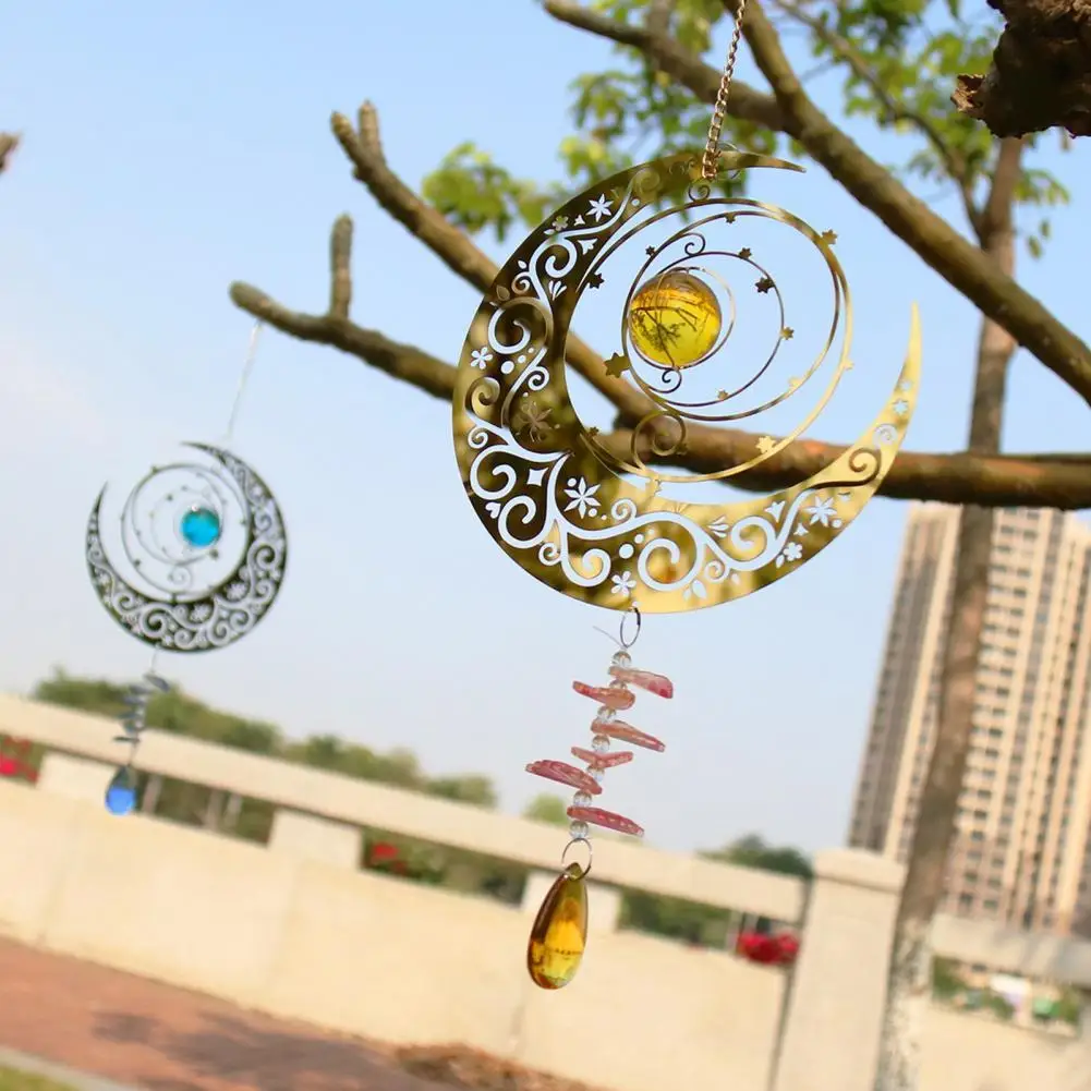 

Металлическая подвеска в виде Луны с кристаллами, динамическое художественное украшение для двора, уличное и комнатное украшение для сада, ...