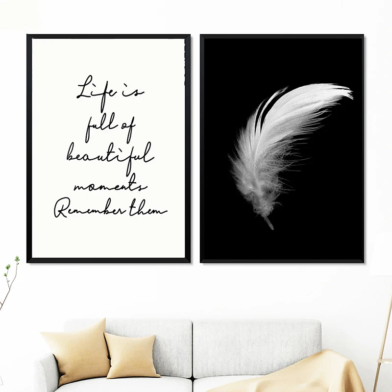 

Posters And Prints Canvas Feather Quote Painting Wall Art Black White Pictures For Living Room Nordic Minimalist Decoration