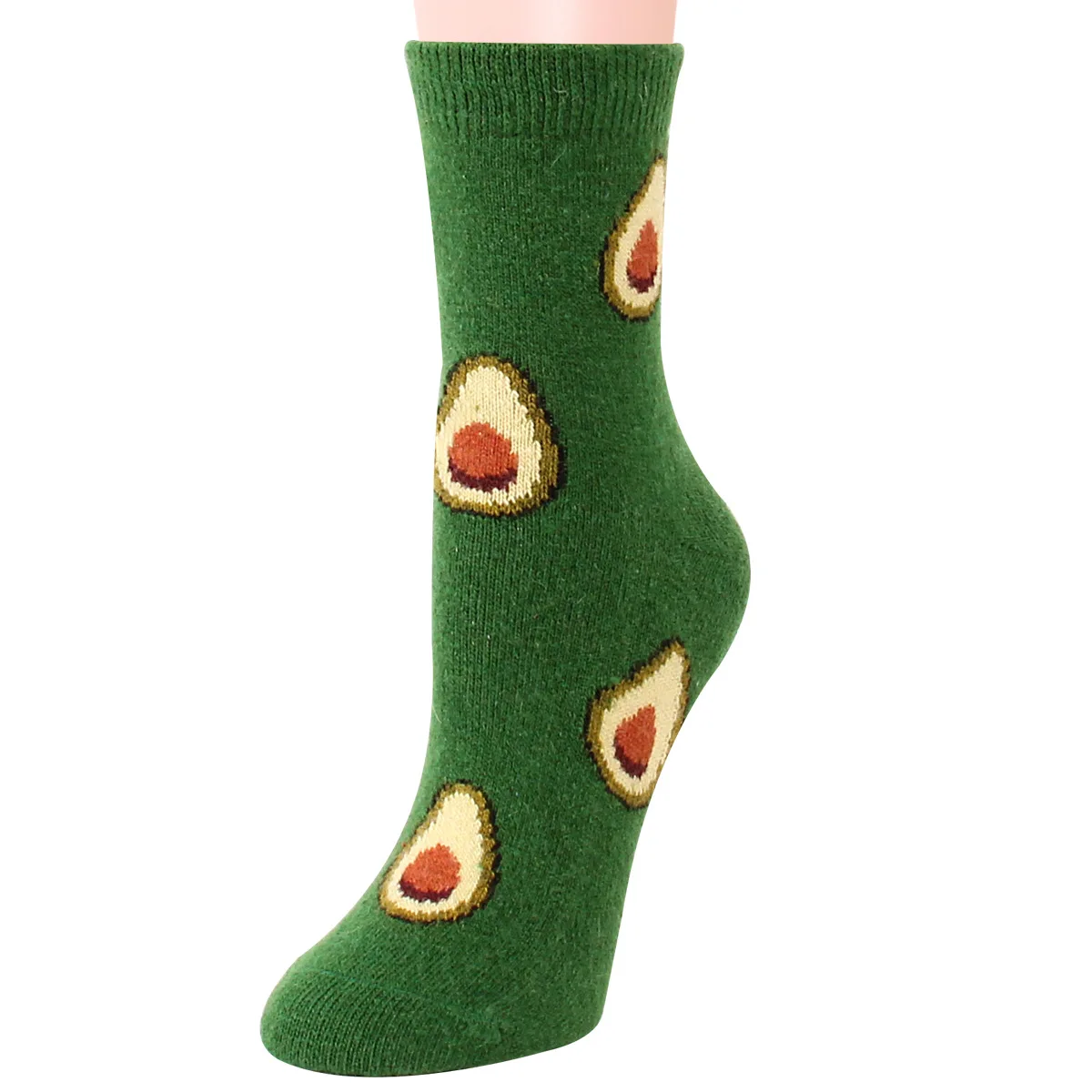 12 Pairs Thermal Wool Socks Avocado Pattern Middle Tube Funny Women Socks Novelty Cozy Thick Warm Soft Crew Casual Socks