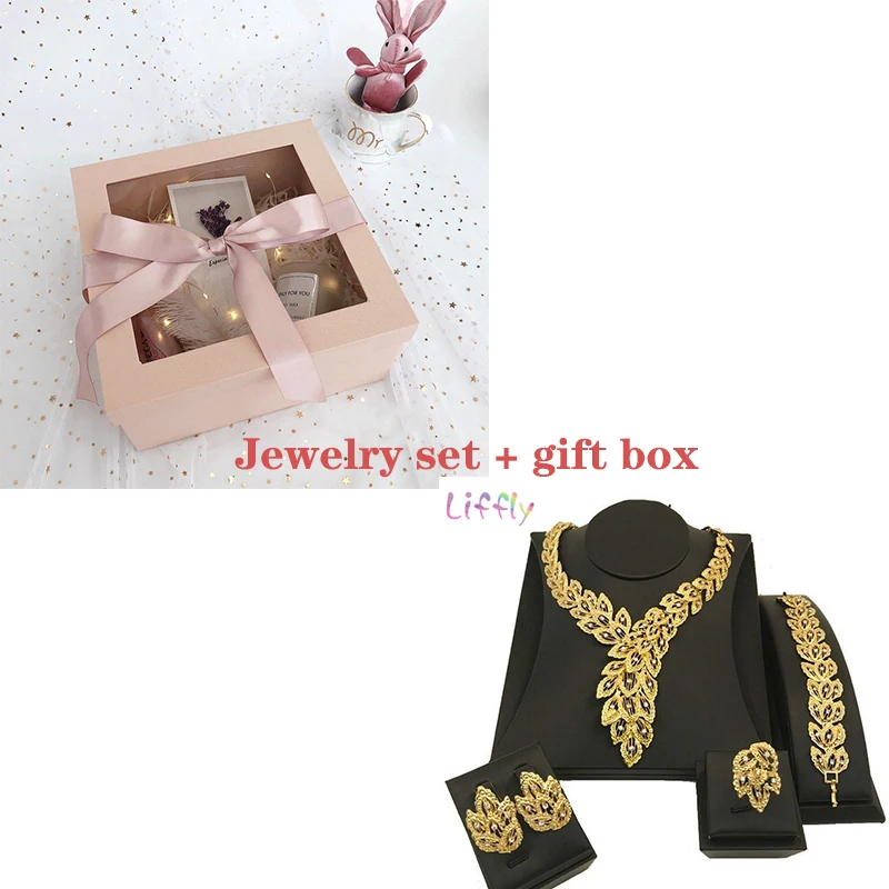 Jewelry Sets and box Liffly, Дубай, Свадебные Ювелирные наборы для женщин, павлин, золотое ожерелье, серьги, модный шарм, африканские Свадебные нигерийские комплекты ювелирных изделий - Окраска металла: Jewelry Sets and box