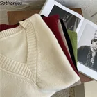 Свитер женский, мягкий, удобный, однотонный, в простом Корейском стиле, свободный, модный, трикотажный, без рукавов, с V-образным вырезом