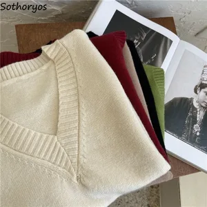 Свитер женский, мягкий, удобный, однотонный, в простом Корейском стиле, свободный, модный, трикотажный, без рукавов, с V-образным вырезом