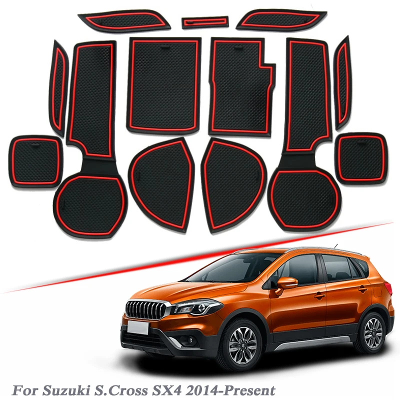 

18pcs Car Styling For Suzuki S.Cross SX4 2014-Present Latex Gate slot pad Interior Door Groove Mat Non-slip dust Mat Accessories