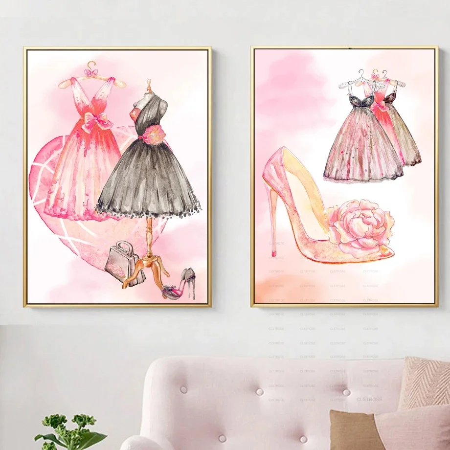 

Hand-Painted Wedding Dress and High Heels Pattern Diamond Painting Diy 5D European Style Acrylic Background Living Room Decor