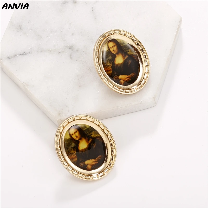 Женские серьги гвоздики с изображением Моны Лизы большая фоторамка из