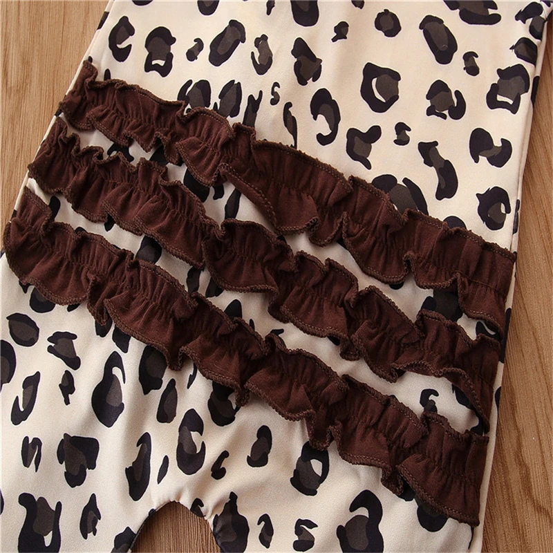 

Newborn Baby Girls Clothes Leopard Romper Headband 2PCS Ruffle Zipper Long Sleeve Jumpsuit Kids Casual Spring Clothes Outfit New