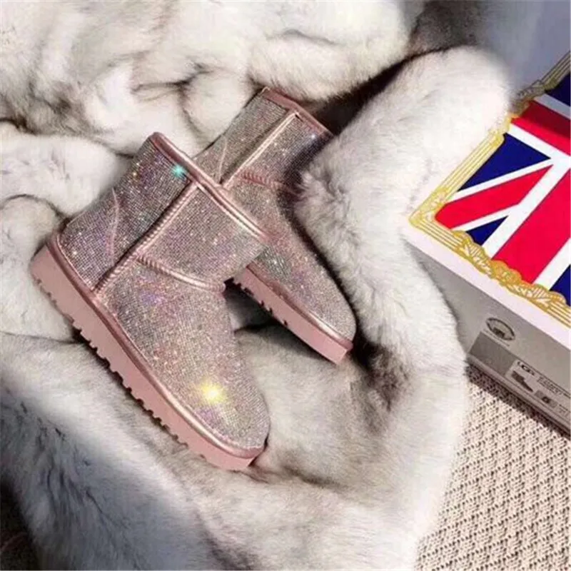 Зимняя обувь женские зимние ботинки с мехом блестящая кожаная теплые блестящие