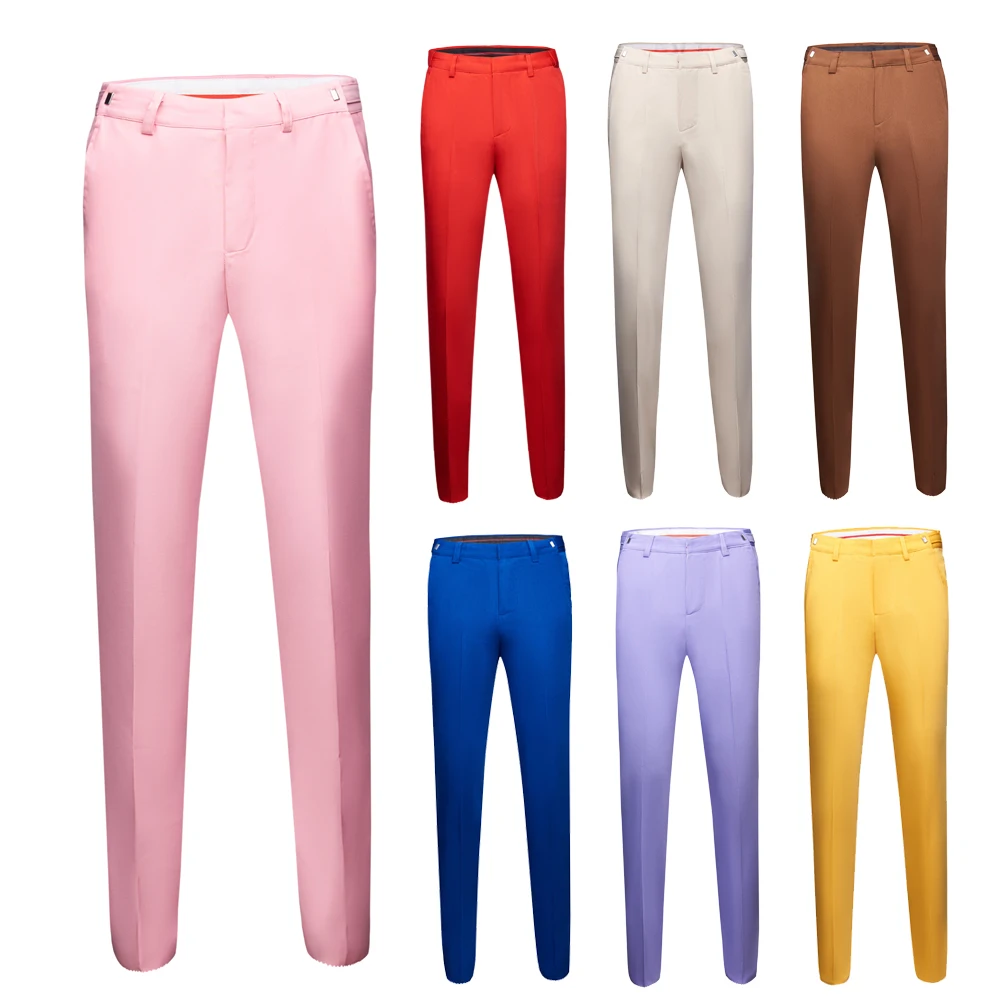 

New Men Fashion Pink red Boutique Solid Color Official Business Suit Pants / Men Groom Wedding Dress Suit Pants Men’s Trousers