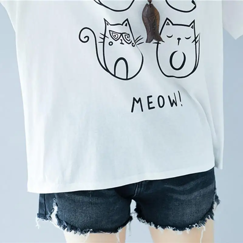 2020 летняя Корейская Хлопковая женская футболка с рисунком кошки милая белая
