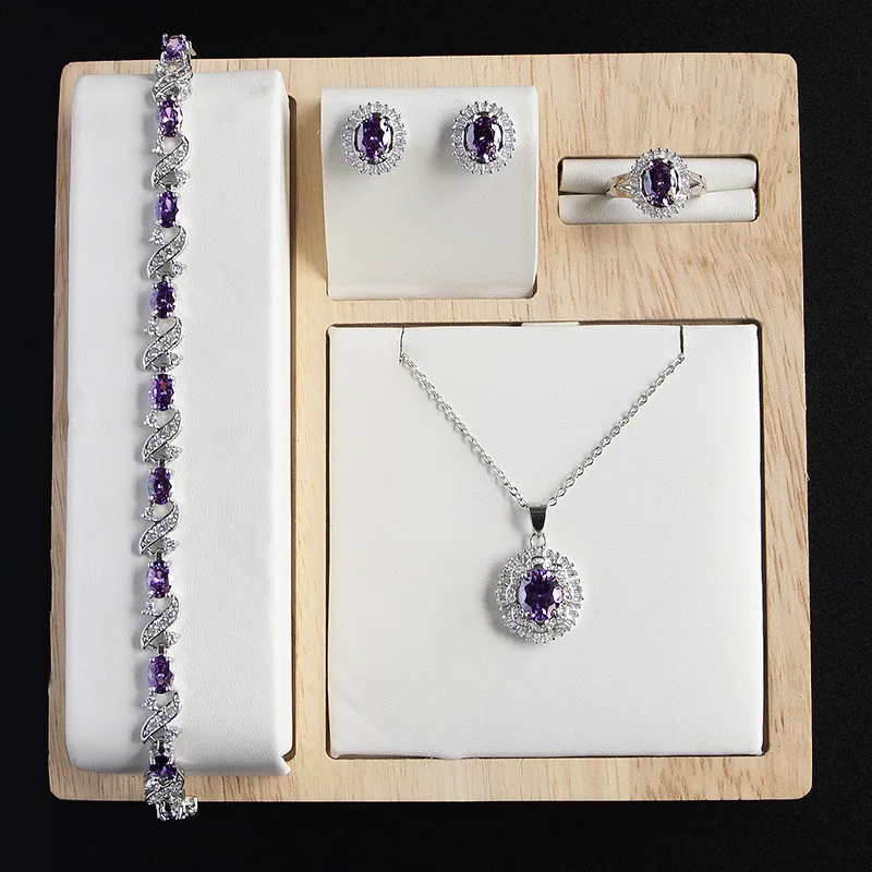 

Luxury Purple Zircon Jewelry Set Necklace Earrings Ring Bracelet Four-piece Women's Jewelry Set Bridal Jewelry Sets Prom Jewelry