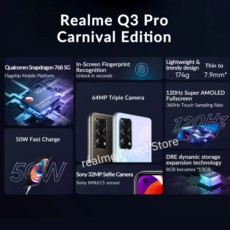 Смартфон Realme Q3 Pro Carnival Edtion Женский 8 ГБ/12 Гб ОЗУ экран 6 43 дюйма Восьмиядерный