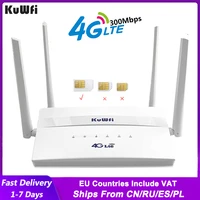kuwfi 4g lte wifi router 300mbps wireless router with sim card slot rj45 port four external antennas support 32 wifi users