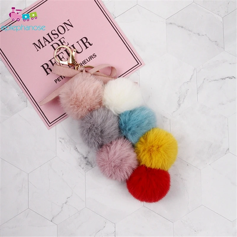Pompom keychain doll Grapes Fluffy Ball Plush Toys Key Chain Faux Rabbit Fur Bag Car Pendant fruit and vegetables stuffed toys | Игрушки и