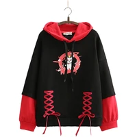 new winter women cartoon print harajuku hoodies plus velvet warm hooded sweatshirts color matching stitching pullover 2010707