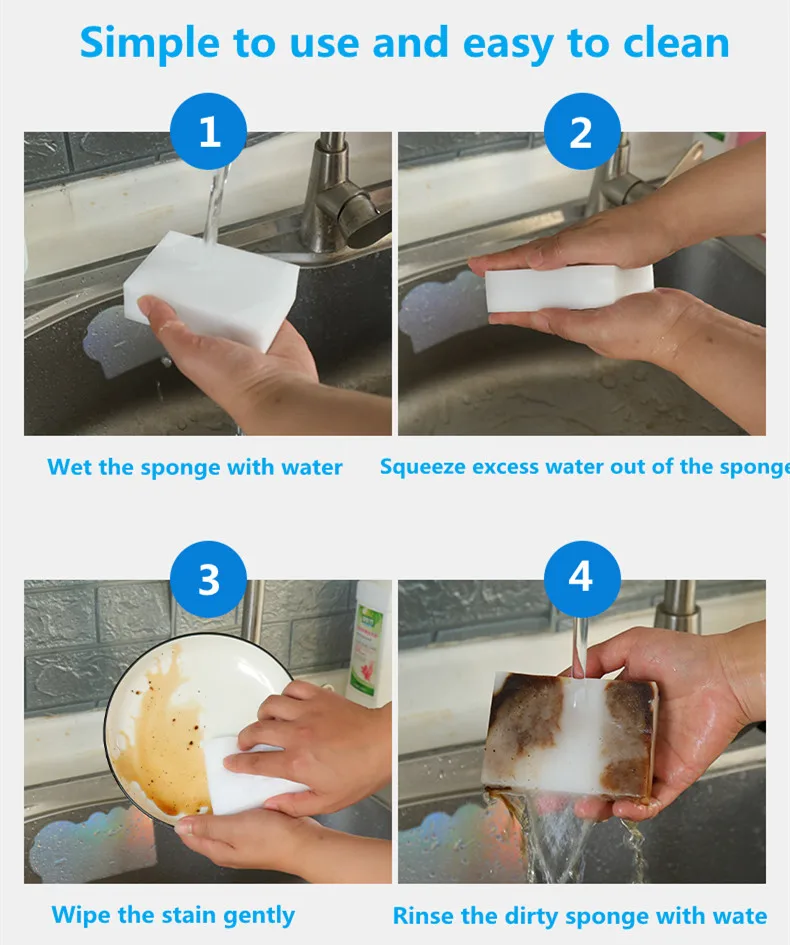 

100 Pcs/lot Magic Melamine Sponge High Density Eraser Cleaner for Kitchen Bathroom Cleaning Sponges Household Cleaning Tools