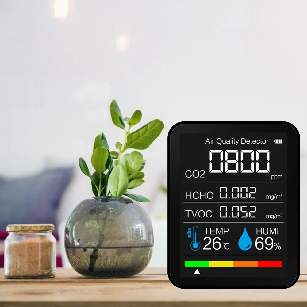 

Измеритель CO2, 5 в 1, детектор качества воздуха, цифровой датчик температуры и влажности, тестер, монитор, детектор углекислого газа и формаль...
