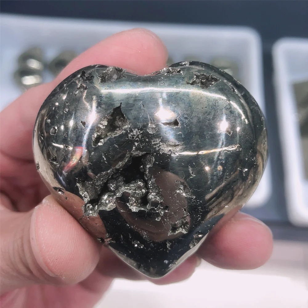 Natural Pyrite Heart Shape Stone crystal Mineral Quartz Specimen Gem Ornaments Pyrite gemstone Energy Stone