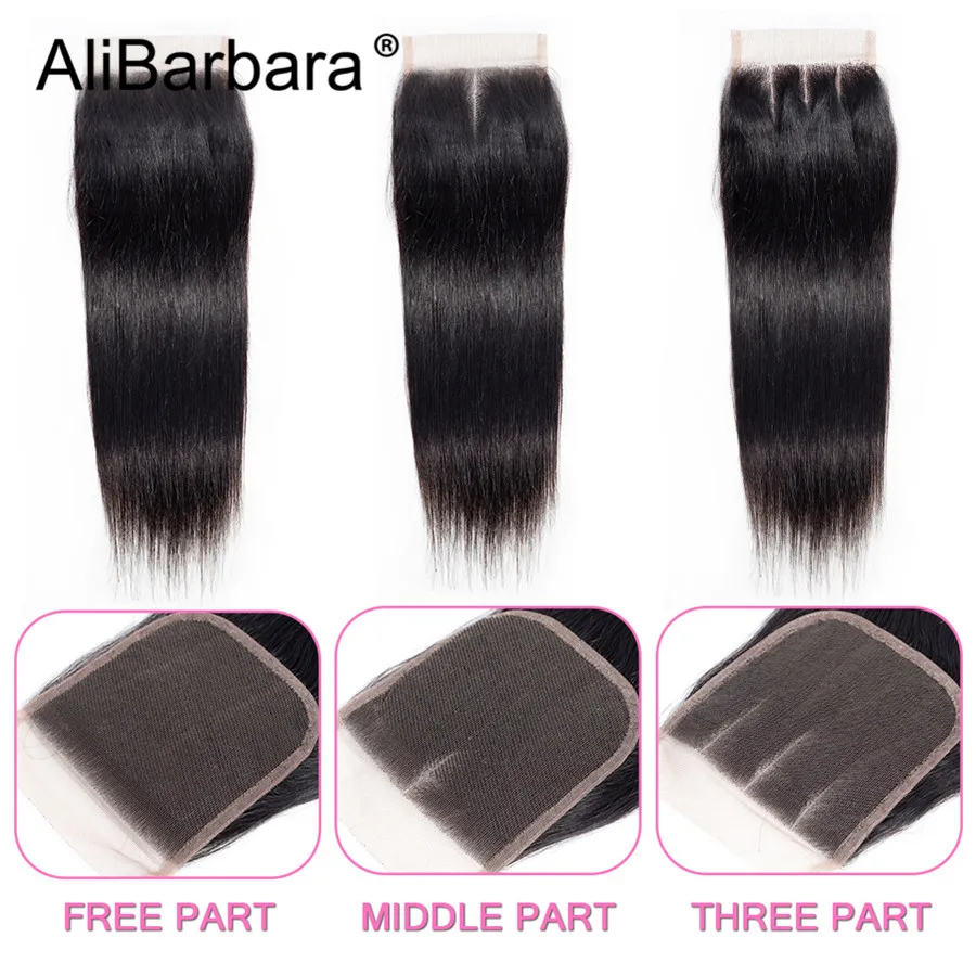 AliBarbara Remy прямые пучки волос с закрытием перуанские человеческих 4x4 | Шиньоны и