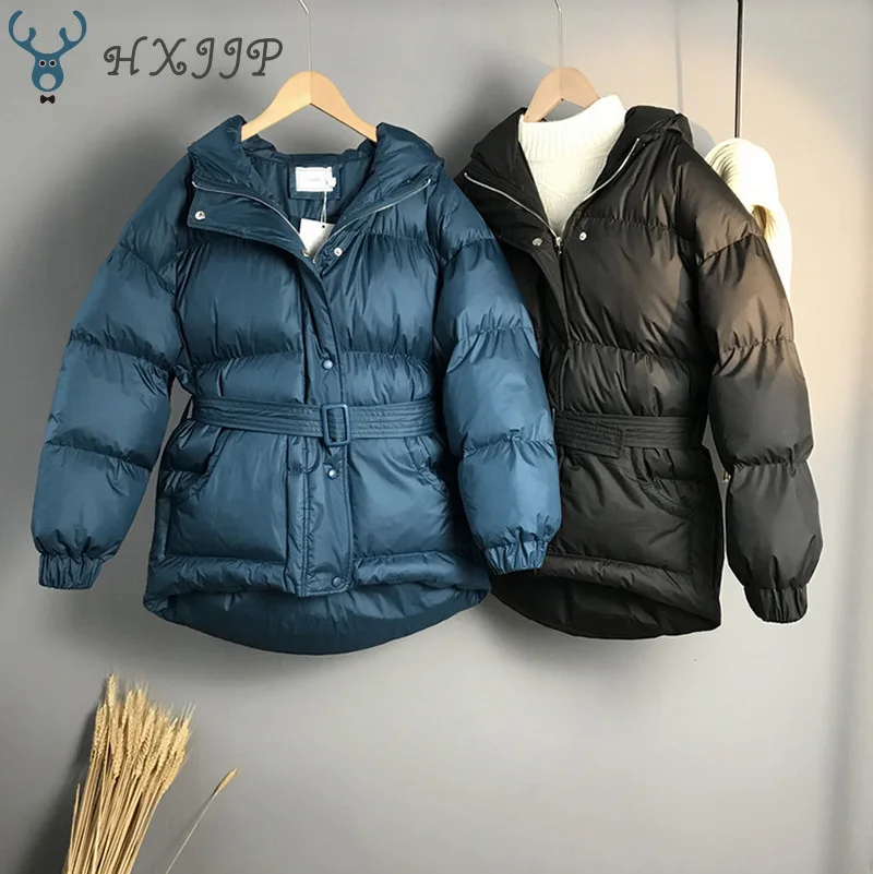 HXJJP осенне-зимняя повседневная Уличная куртка в Корейском стиле с круглым вырезом и принтом, свободная хлопковая верхняя одежда