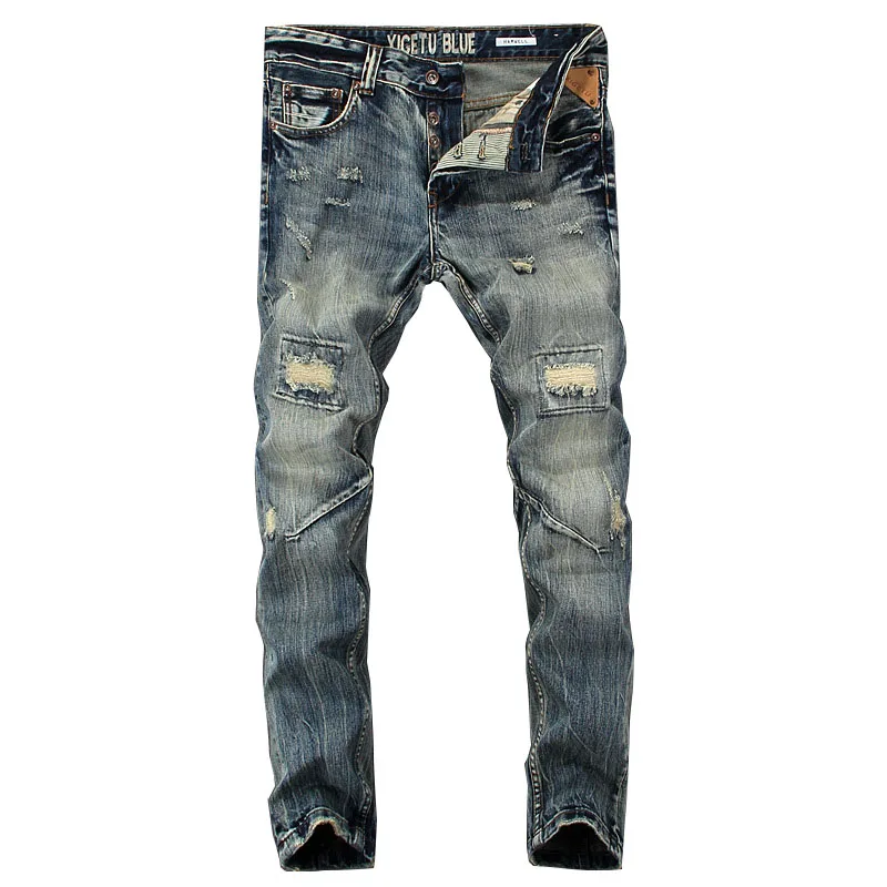 Модные мужские джинсы в итальянском стиле высококачественные облегающие рваные