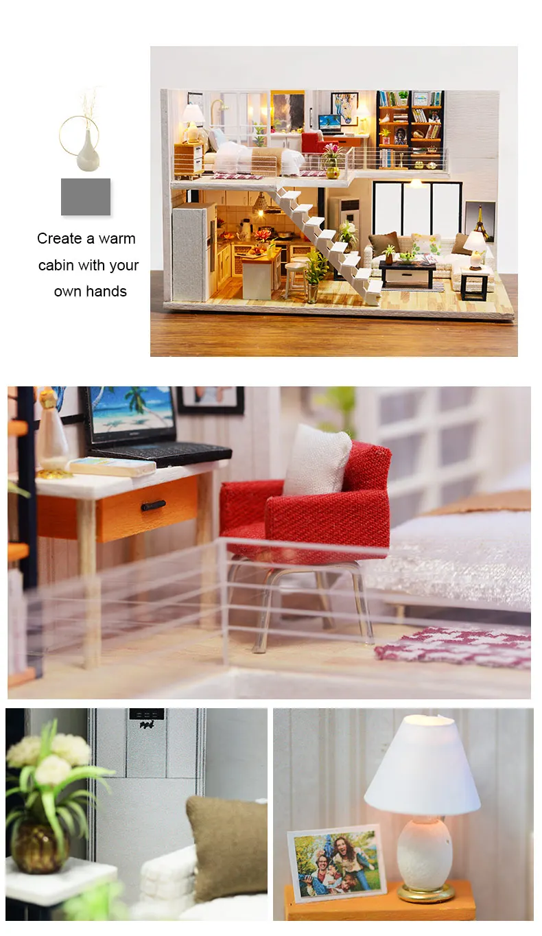 Cutebee DIY миниатюрный дом с мебели светодиодный музыкальный пылезащитный чехол модель строительные блоки игрушки для детей Casa De Boneca J18