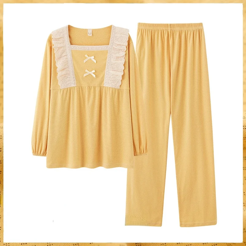 

Autumn Woman Solid Color Pajamas Female Long Sleeve Sleepwear Sets Pajamas Suit Ladies Two Piece Set Loungewear A13