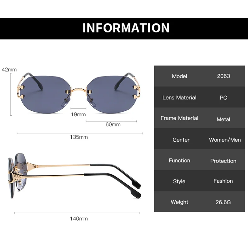 

2020 Fashion Rimless Sunglasses Women Retro Oval Mirror Metal Sun Glasses Vintage Brand Designer De Soleil Femme