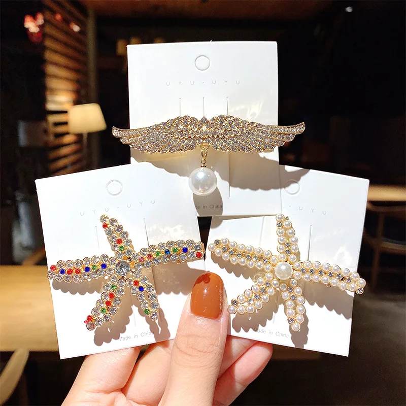 

Korean Style Simple Metal Hairpin Elegant Temperament Pearl Side Clip Starfish Issuance Fashion Girl Hair Accessories Hairclips