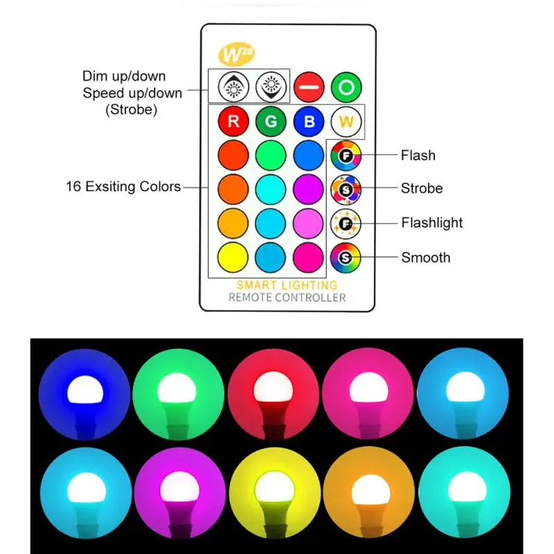 E27 RGB Smart Light Bulb Dimmable 16 Color 3W 5W 10W 15W Colorful LED Lamp With IR Remote Control Night dropshipping | Лампы и