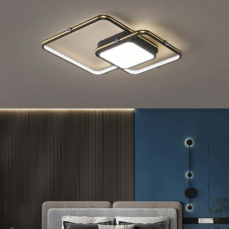 

Nordic Black Gold Luster Square LED Ceiling Lamp for Bedroom Living Dining Room Kitchen Hallway Minimalist Home Indoor Lighting