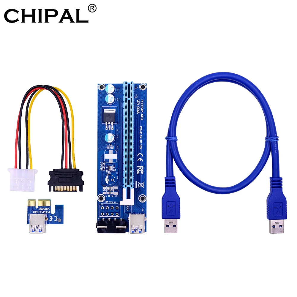 CHIPAL 10 шт. PCI-E Райзер-карта VER006S PCI Express 1x до 16x расширитель 0 6 м 1 USB 3 кабель для