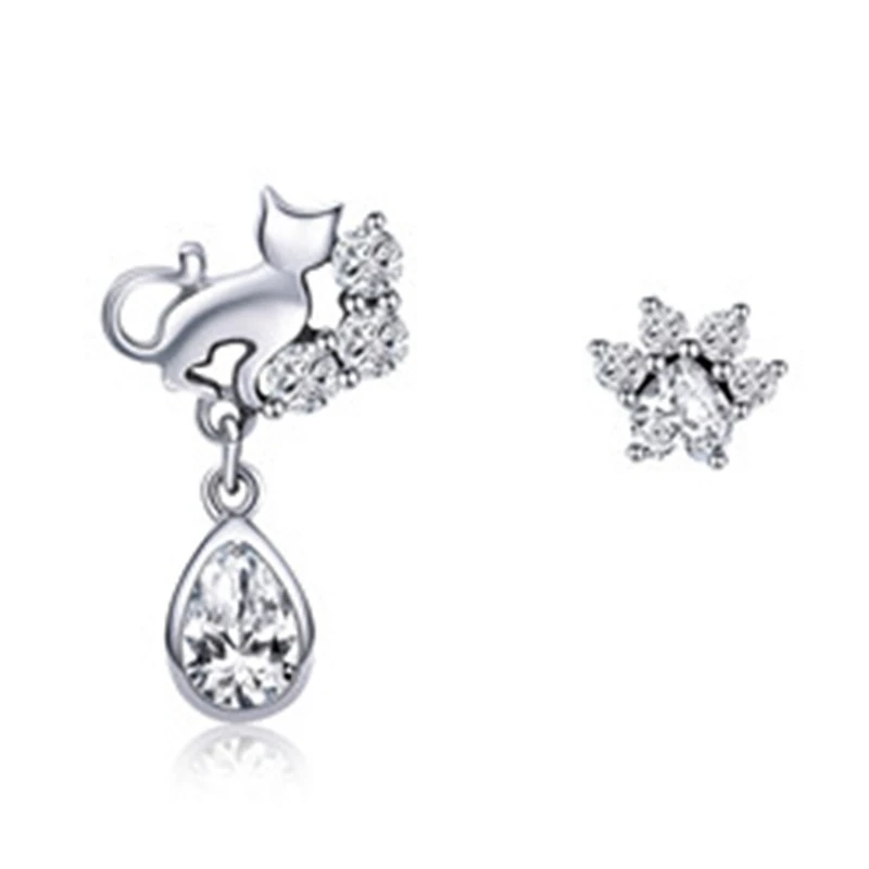 Серьги BISAER Cat, 925 пробы, серебряные серьги-гвоздики с животными для женщин, модные ювелирные изделия для девочек, подарок для детей, Brincos HSE450 - Окраска металла: HSE424