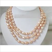 free shipping hot salenatural 3strands 11mm baroque pink pearl necklace