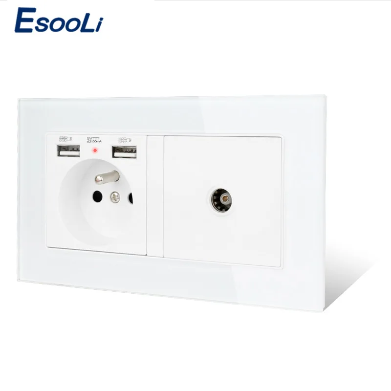 ESOOLI роскошная стеклянная панель 2 комплекта настенная мощность 16А французский