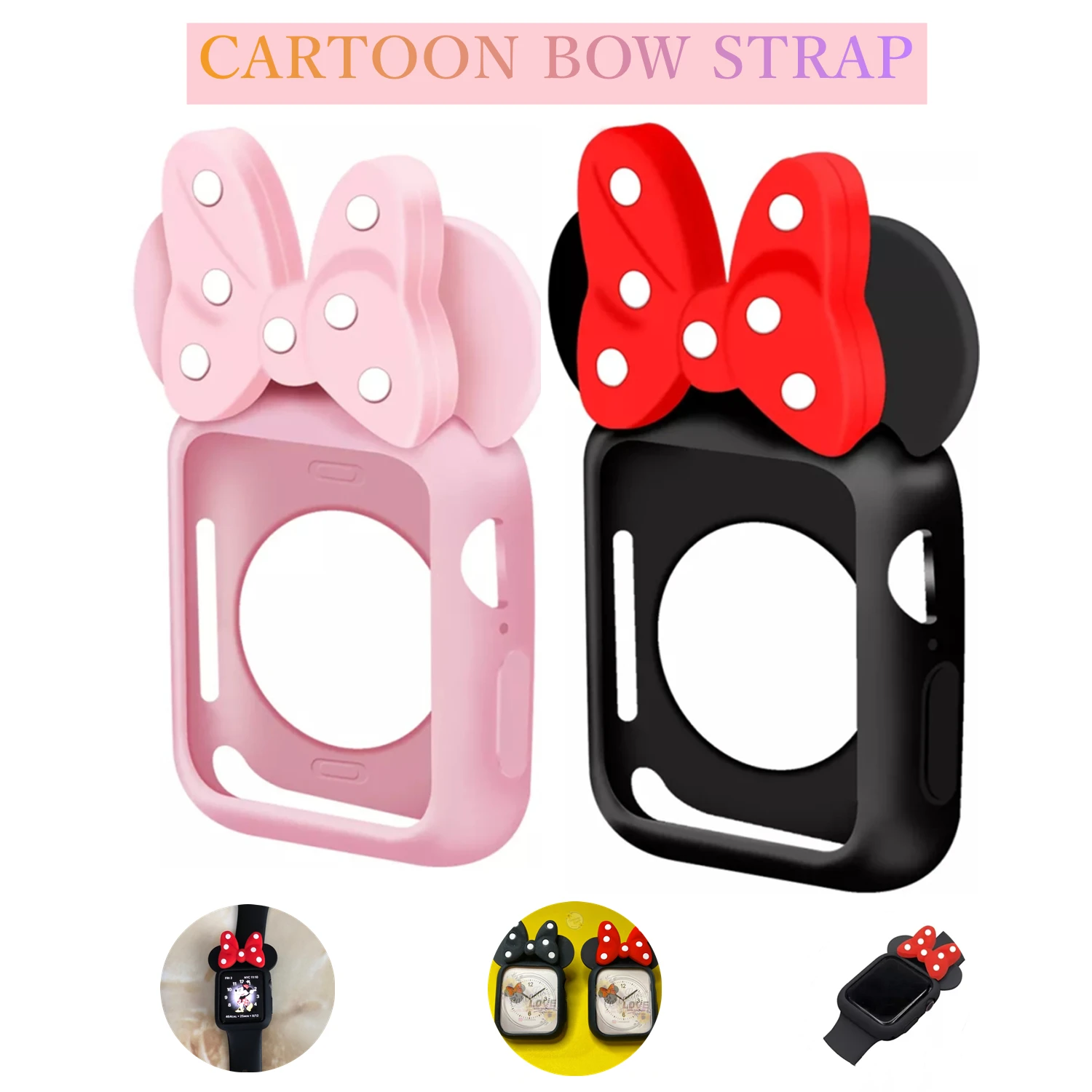 

Silicone cartoon strap Case For Apple band 6 5 44mm 40mm for series iwatch 42mm 38mm Women Men Soft TPU Frame Protective Shell