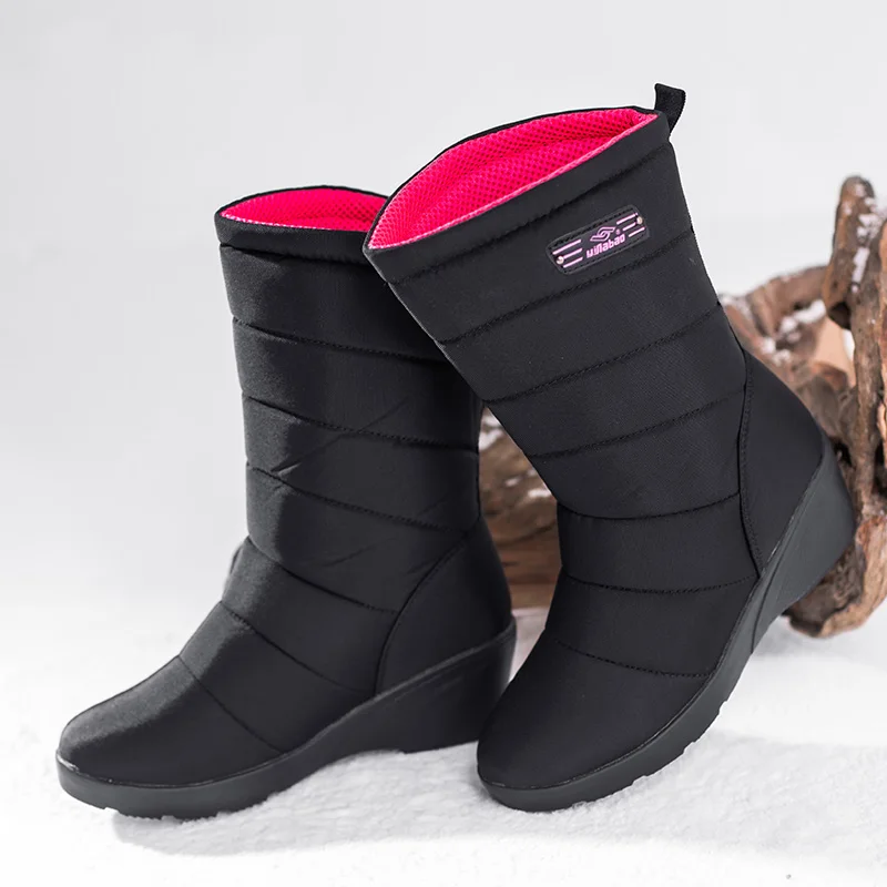

Winter Snow Boots Women Rubber Lace-up Ankle Boots Women Cotton Boots Keep Warm Mid-Calf Ladies Wedges Boots Chaussures Femme