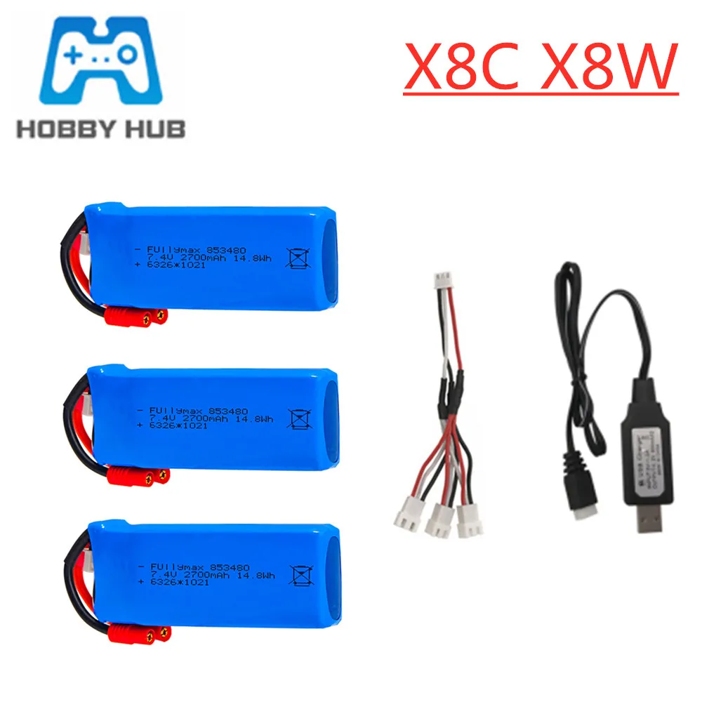 RC Lipo батарея 2s 7 4 v 2700mAh 25c и USB зарядное устройство для Syma X8C X8W X8G X8 X8HC X8HG X8HW HQ899 T70CW