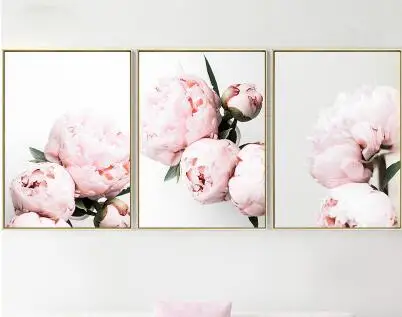 3 pieces 3 Панели unframed нордический плакат настенный Арт холст картина принт розовый пион цветок растения пейзаж Картина гостиная домашний декор - Цвет: 3 pieces