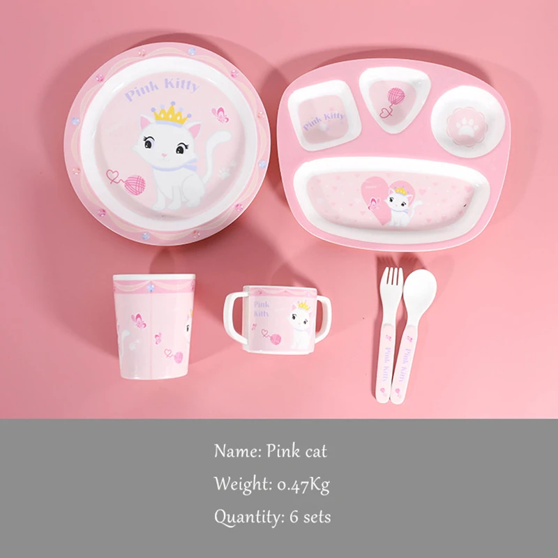 Креативная детская тарелка с рисунком кота и животного набор ложек чашка