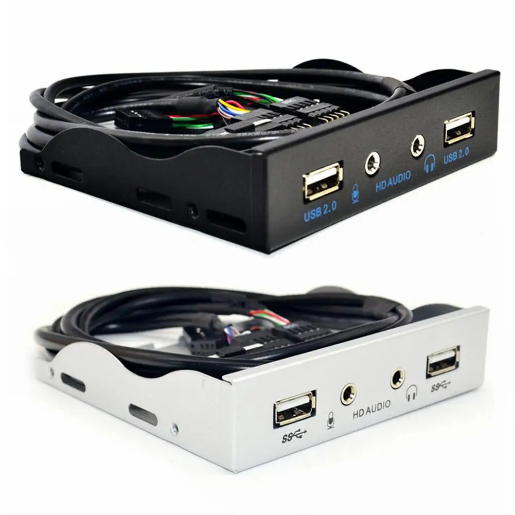 Разветвитель с 9 контактами на 2 порта USB 3,5, 2,0 дюйма, HD аудио, 3,5 мм