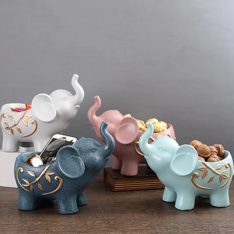 

French Retro Animal Elephant Resin Figurines Ornament Sundries Storage Box Desktop Model Key Holder Home Decoration Furnishings