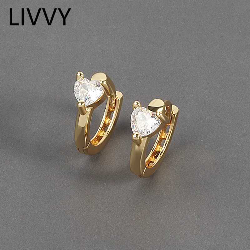 

LIVVY Fashion Silver Color Love Heart Crystal Hoop Earrings Female Trendy Temperament Light Luxury Romantic Valentine Gift