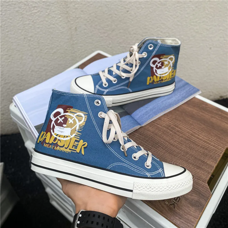 

Anime Shoes Men Fashion Lace-Up Cartoon Vulcanized Chaussure Autumn High-Top Canvas Zapatos Male Non-Slip Skateboard Sneakers