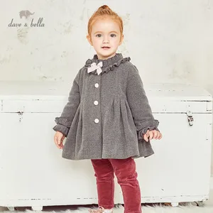 DB15569 dave bellaзимнее модное ДРАПИРОВАННОЕ пальто с бантом на пуговицах для маленьких девочек детские топы, верхняя одежда для малышей