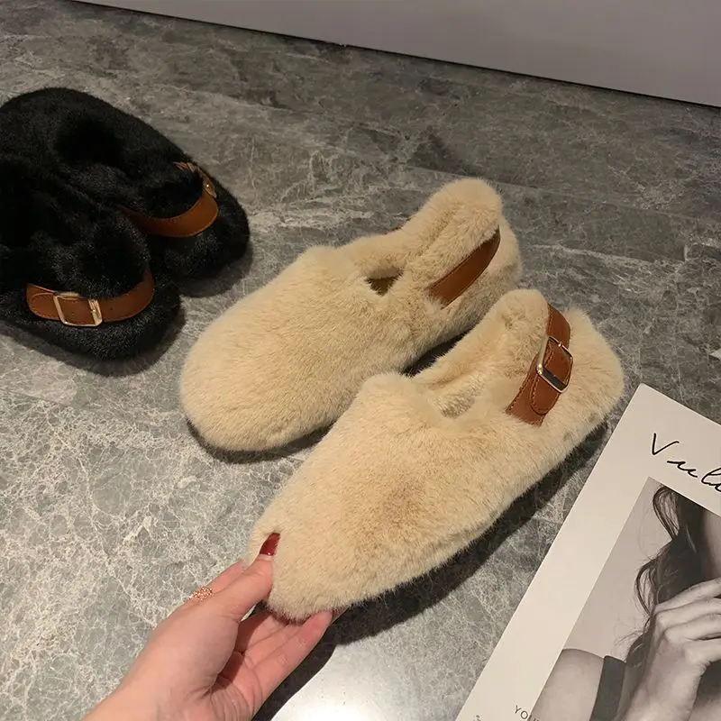 Женские дизайнерские туфли на искусственном меху симпатичный ремень брендовые