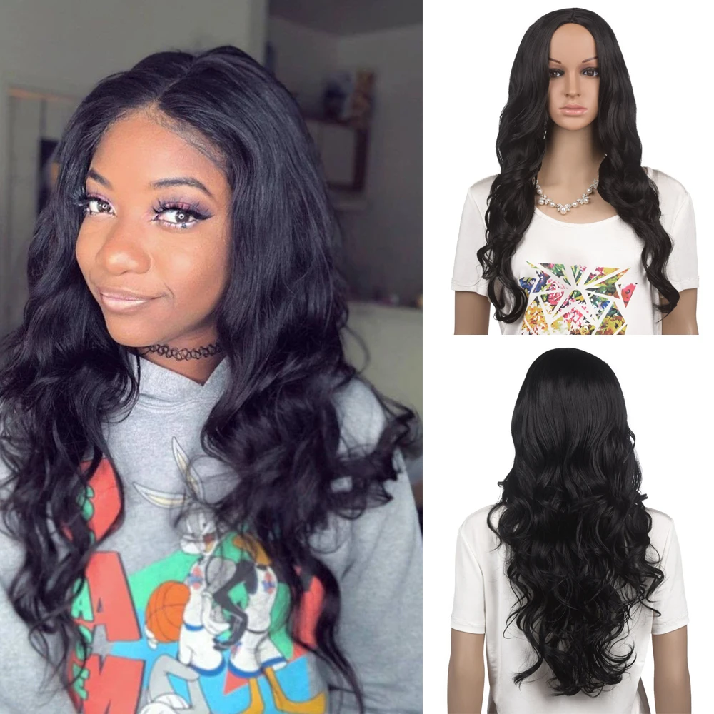 

Парик YunRong для женщин, термостойкие синтетические длинные свободные волнистые волосы 26 дюймов, цвет черный/коричневый, без клея