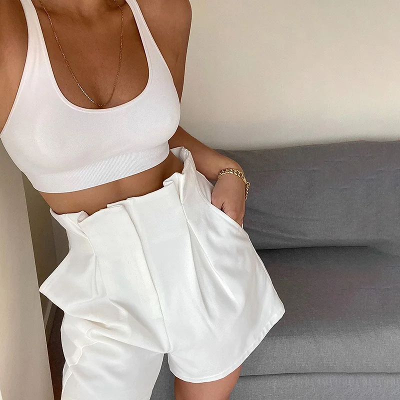 

Casual High Waist Shorts Women Summer Elegant Loose Solid Female Office Lady Wide Leg Casual Streetwear Hot Shorts 2021