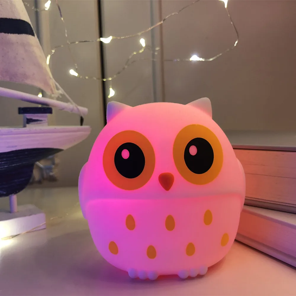 С милой совой светодиодный Ночной светильник сенсорный Сенсор 3 цвета USB Перезаряжаемые силиконовый чехол с персонажами из мультфильмов птицы прикроватная лампа для Для детей подарок для ребенка