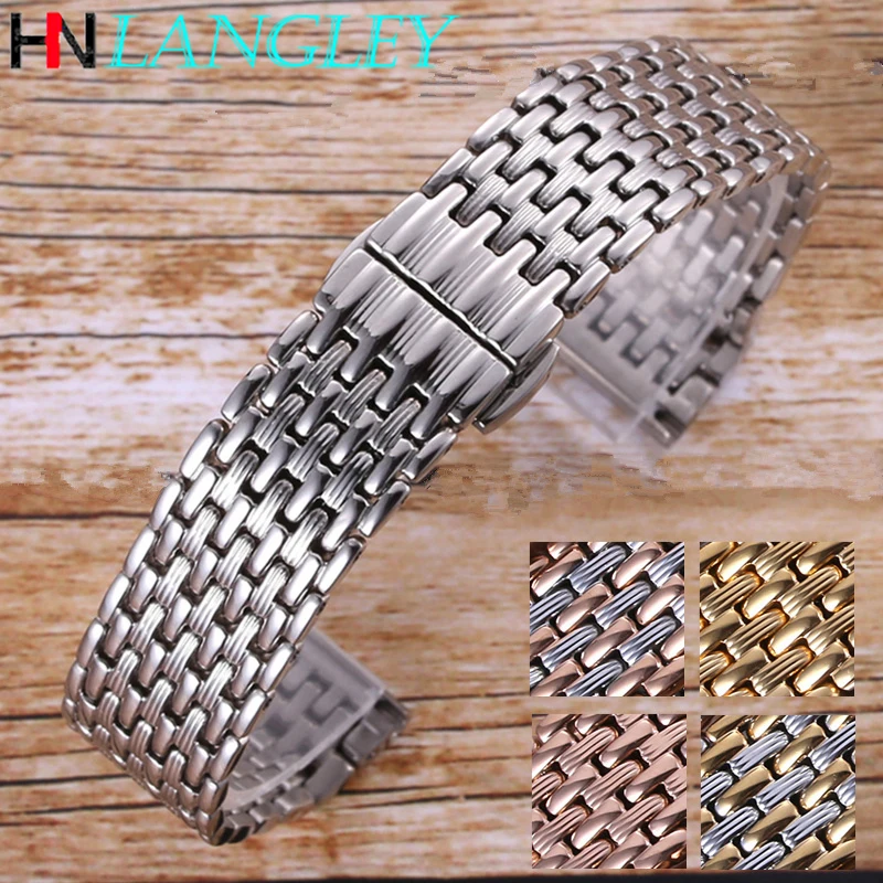 

Watch Band Solid Smooth Stainless Steel Strap Bracelet Watch Steel Strap Butterfly Buckle Men Women 14/16/18/20/22mm